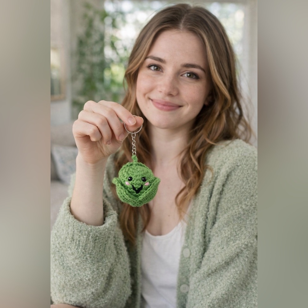 Handmade Crochet Green Cabbage Keychain Kawaii Plush Amigurumi Cute Gift